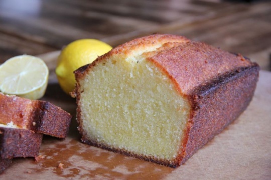 Lemon pound cake, vanilla ice cream and roasted almonds with lemon caramel