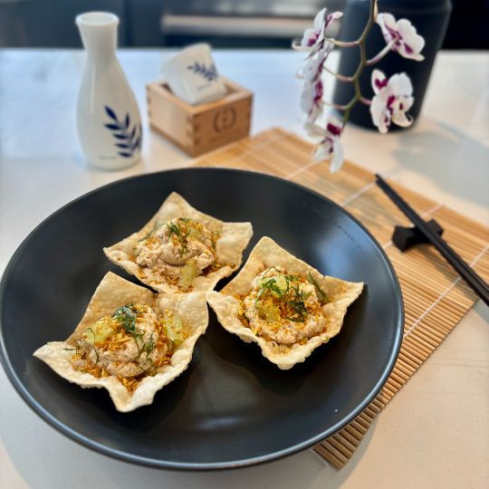 Rillettes de poulet Bangkok, lait de coco, curry, lime Kéfir et coriandre fraîche |